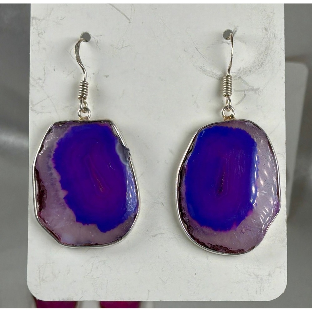 💗💙💚💜 Sliced Agate Earring Bundle | 4 Pair Bold Statement Set - Picture 3 of 5